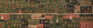 Temple Banner with Pilgrimage Sites and Scenes from the Svayambhu-purana (Ancient Text of the Primor