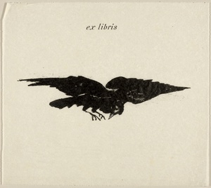 Flying Raven: ex libris, from The Raven (Le Corbeau)