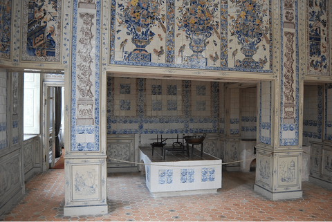 In this photo of the Amalienburg kitchen at Nymphenburg Palace, blue-and-white tiles cover the walls
