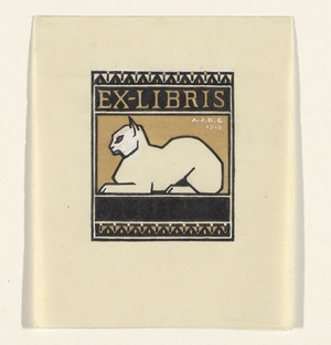 Ontwerp voor een ex libris met een liggende kat