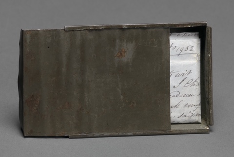 Tin box handmade and carried by Joseph Trammell to hold freedom papers, 1852, Joseph Trammell, Ameri