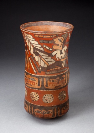 Beaker Depicting Rows of Figures with Weapons and Band of Human Faces