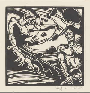 Twee naakte mannen bij een kolkende luchtmassa