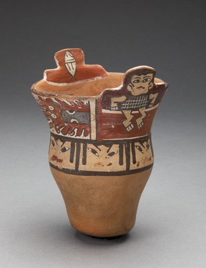 Stepped-Rim Beaker Depicting Human Figures, Faces, and Abstract Motifs