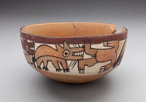 Bowl Depicting Foxes Attacking Human