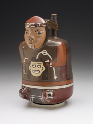 Vessel in the Form of a Warrior Holding a Trophy Head and Dart Throwers