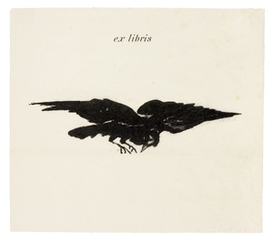 Flying Raven: ex libris, from The Raven (Le Corbeau)